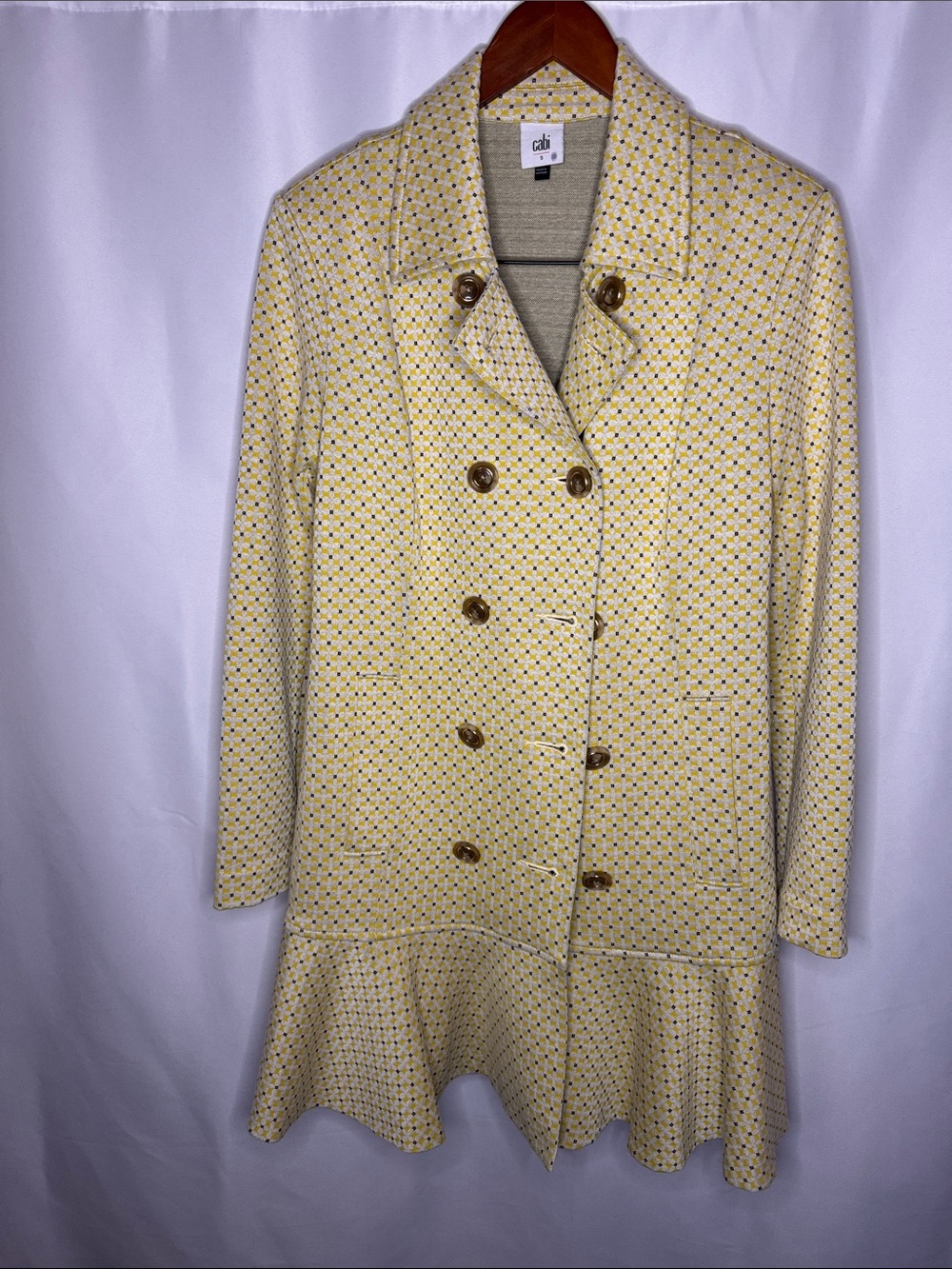 CAbi Yellow Textured Double-Breasted Peplum Coat